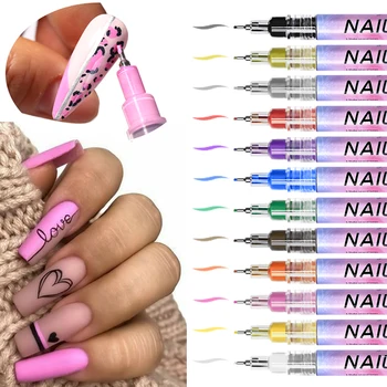 Plastic Nail Art Tekening Graffiti Pen Gelpotlood Waterdicht Schilderen Liner Brush Witte Marker Pen Nagelmanicure Decoratie Gereedschappen