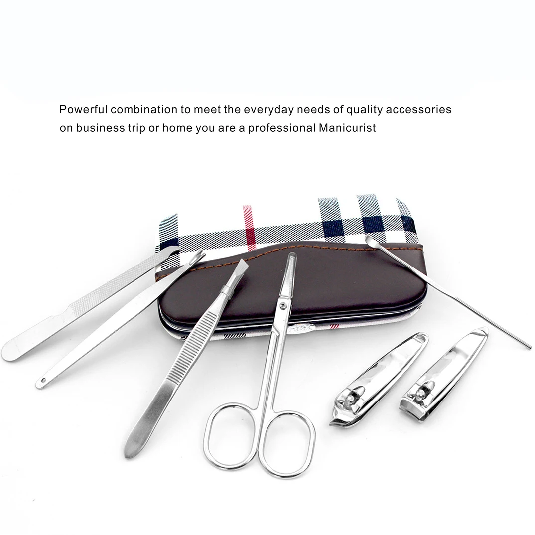 7pcs/lot Manicure Set Professional with Case Stainless Steel Nail Clipper Cutter Trimmer File Scissor Pedicure Kit Toe Tool Kit