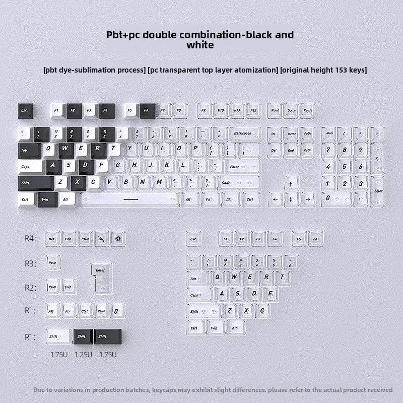 

Оригинальная механическая клавиатура, 153-клавишный мини-полный набор с черно-белыми колпачками клавиш — сублимация из ПБТ и двухцветный ПК