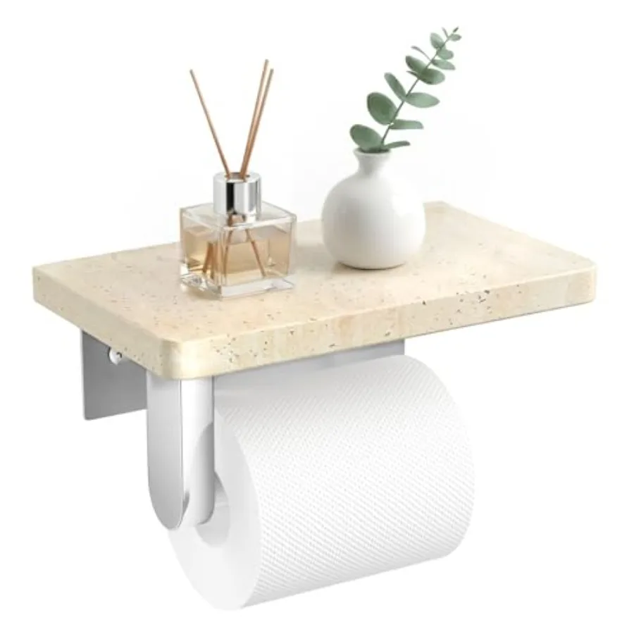 

Marble Toilet Per Holder wi Shelf 304 SinleSteel l Mounted Toilet Roll Holder Tissue Holder for Baroom Waoom RV Premium Marble