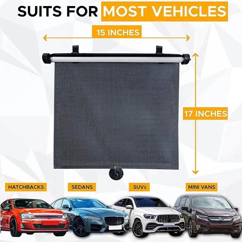 2Pcs Telescopic Car Side Windshield Sunshade Roller Blind Perforated Suction Cup Window Shade for Vehicle Exterior Accessories