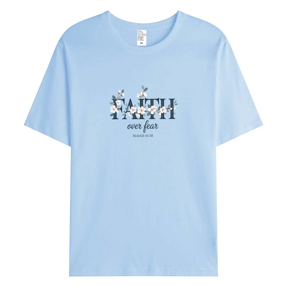 المرأة المحملة القمم الصيف امرأة ملابس تي شيرتات قصيرة الاكمام الإيمان أكثر من الخوف الجرافيك تي شيرت 100% القطن المتضخم الإناث التي شيرت #1