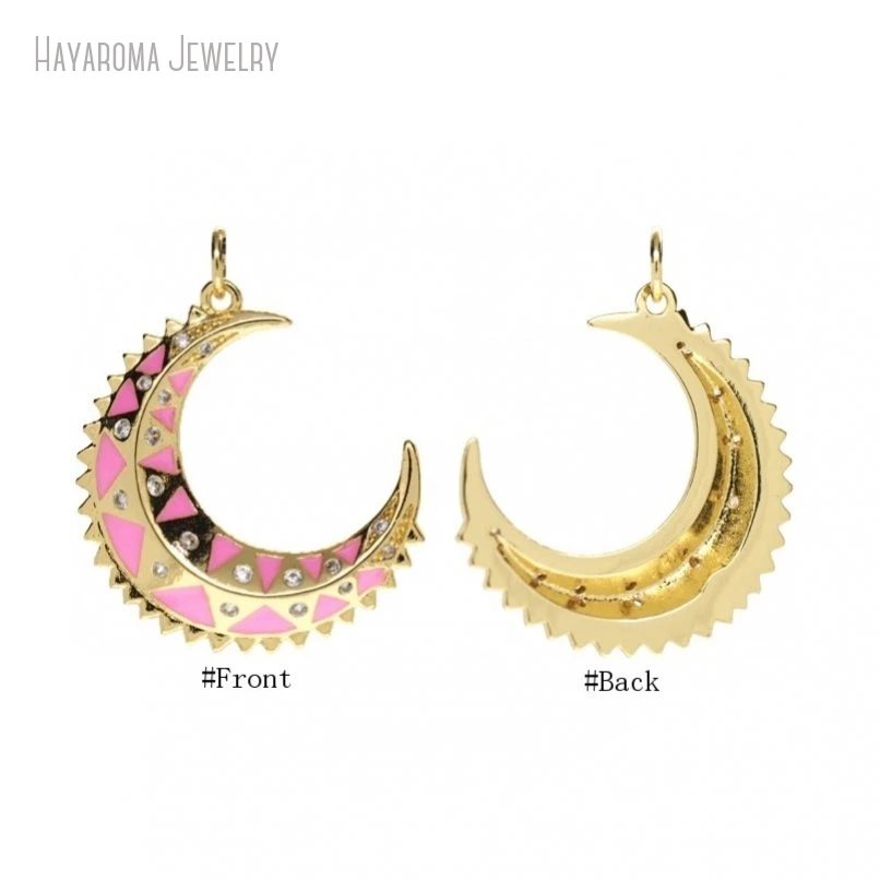 

10Pcs Pink Boho Witch Jewelry Copper Gold Color Invisible Setting Wholesale Shape Crescent Moon Pendant PM47170