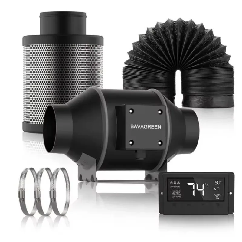 Hot 4 Inch Smart Temperature Humidity Controller In-line Duct Fan Air Carbon Filter Ducting Combo For 2x4 Growing Plants Tent