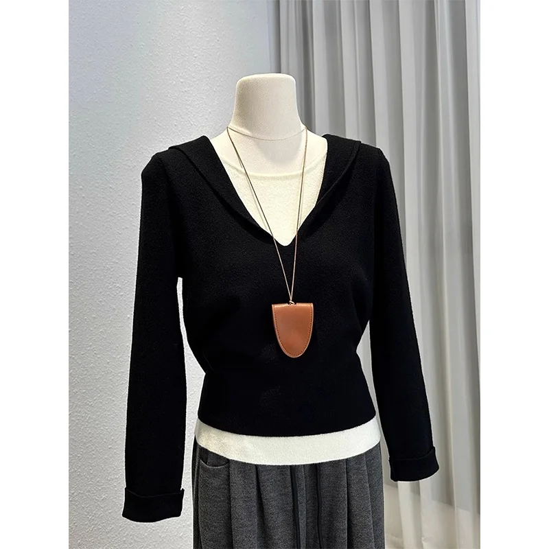 Faionable Long Sve Knitted Top Women's Autumn Winter Slimming Base Layer irt Unique Double Layered Wear Turtlene