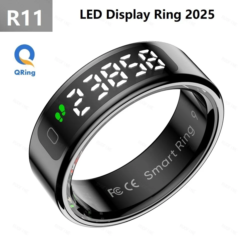 

Qring R11 LED Display Ring Ladies Men's Stainless-steel Rings Oxygen Saturation Electronic Praise Heart Rate Waterproof 2025 New