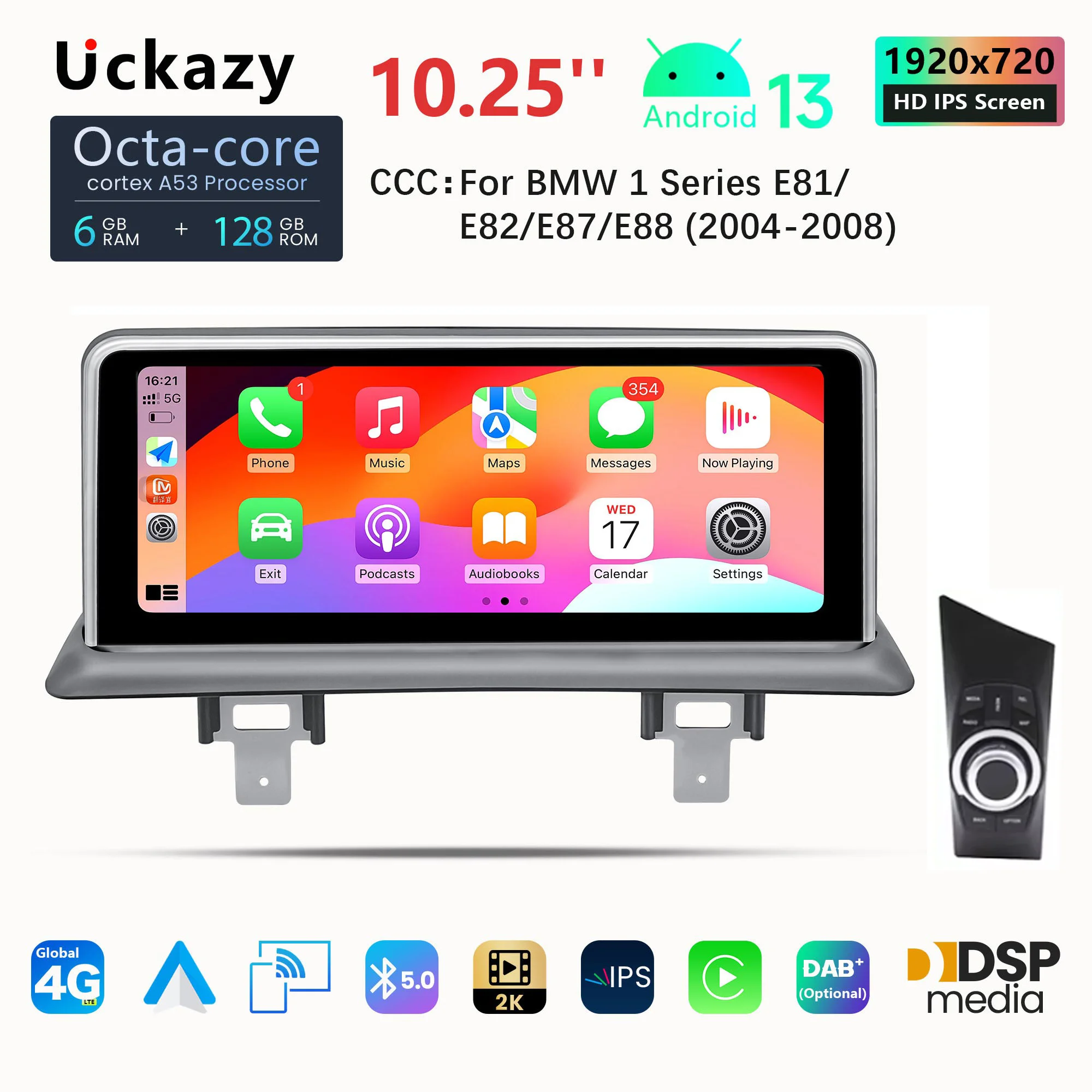 Uckazy 8 Core Android 13 Car Radio For BMW 1 Series 120i E81 E82 E87 E88 CCC CIC Multimedia ScreenHead unit Stereo Audio Carplay