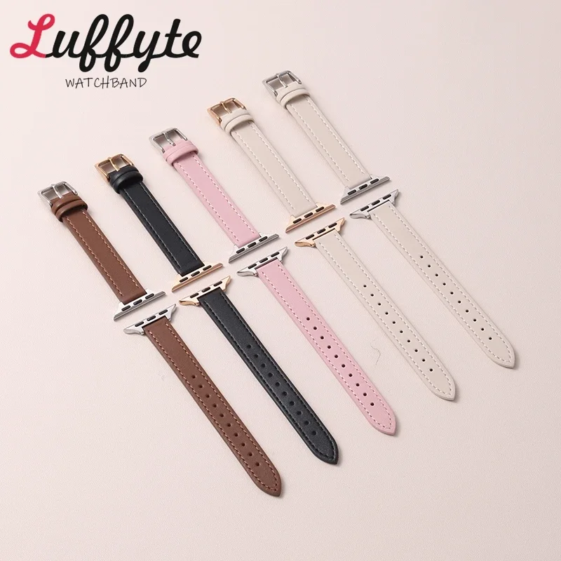 Slim Leather Strap for Apple Watch Band 49mm 46mm 45mm 42mm 40mm 44mm 41mm 38mm Bracelet for IWatch Ultra SE 1-10