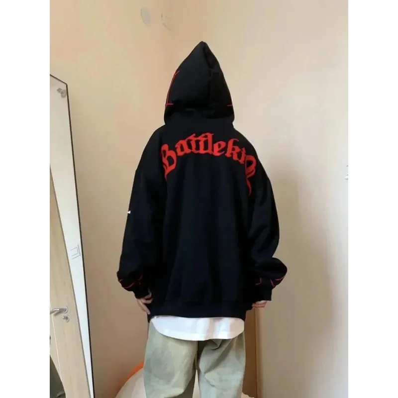 Sky02 หลวมHooded Sweatshirt Y2kผู้ชายSpiderพิมพ์Hoodiesผู้หญิงHip Hopซิปเสื้อแขนยาวเสื้อแจ็คเก็ตฤดูใบไม้ร่วงฤดูหนาวHara88Ji