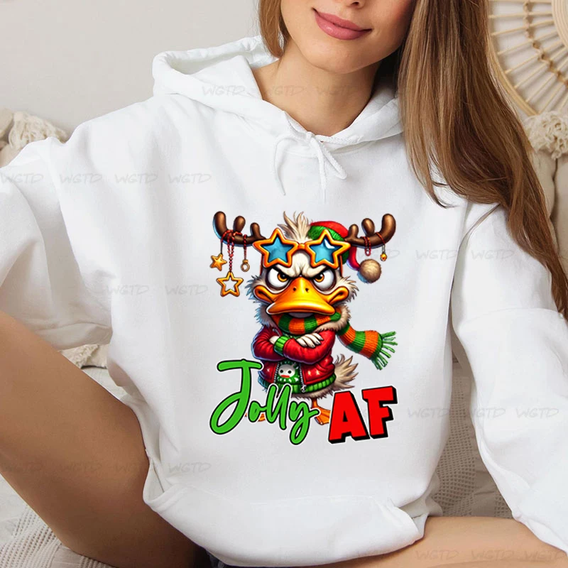 Womens Christmas Fashion Casual Hoodies Watercolor Duck Sarcastic Christmas Cartoon Sweatshirt Funny Santa Ducks Holiday Hoodie