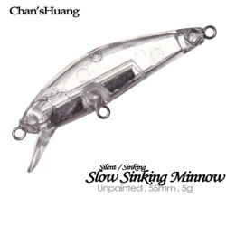 Chan’sHuang 30PCS Unpainted Blank Fishing Bait 5.5cm 5g Slow Sinking Minnow DIY Artificial Fishing Lures