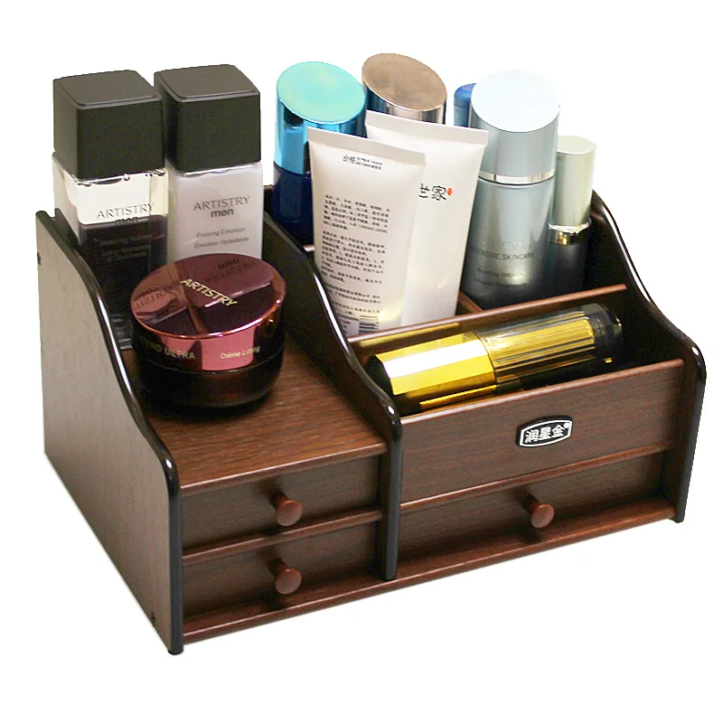 Wooden Cosmetic Storage Box Multifunction Make Up Organizer Desktop Home Eco-friendly Durable Storage Case