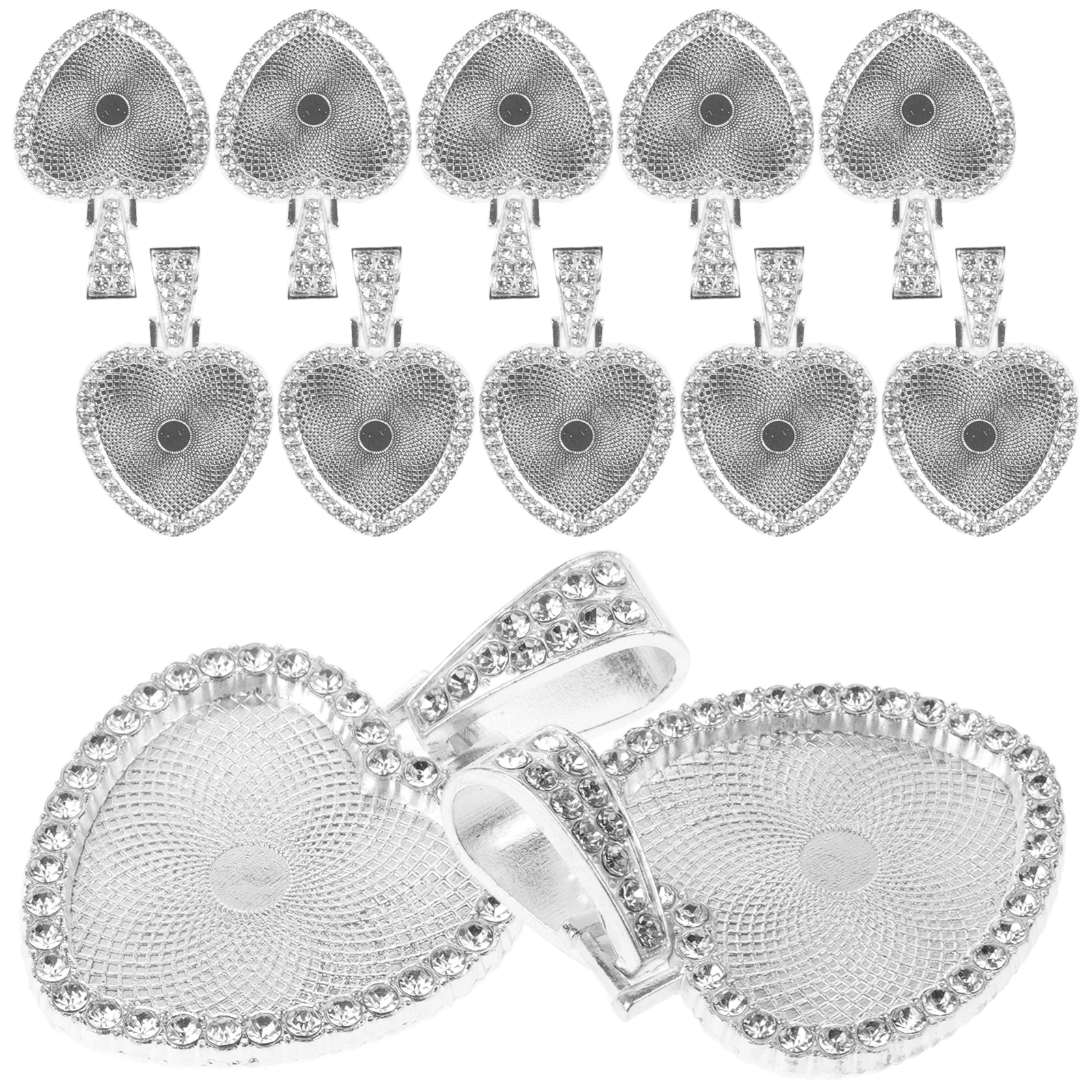 

12 set Heart Shape Bezels Silver Pendant Tray for Diy Jewelry Making Rhinestone Sublimation Craft Necklace Bracelet Kits
