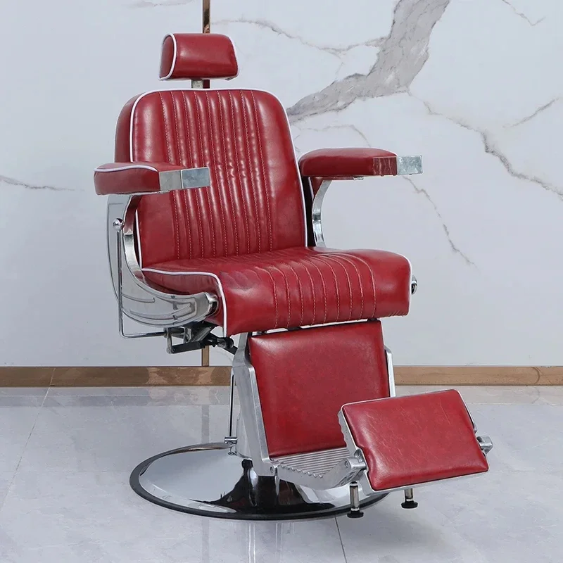 Silla de peluquería reclinable para hombre, sillón de salón de pedicura, estilista de pelo, afeitado Retro, muebles de salón de barbero de lujo