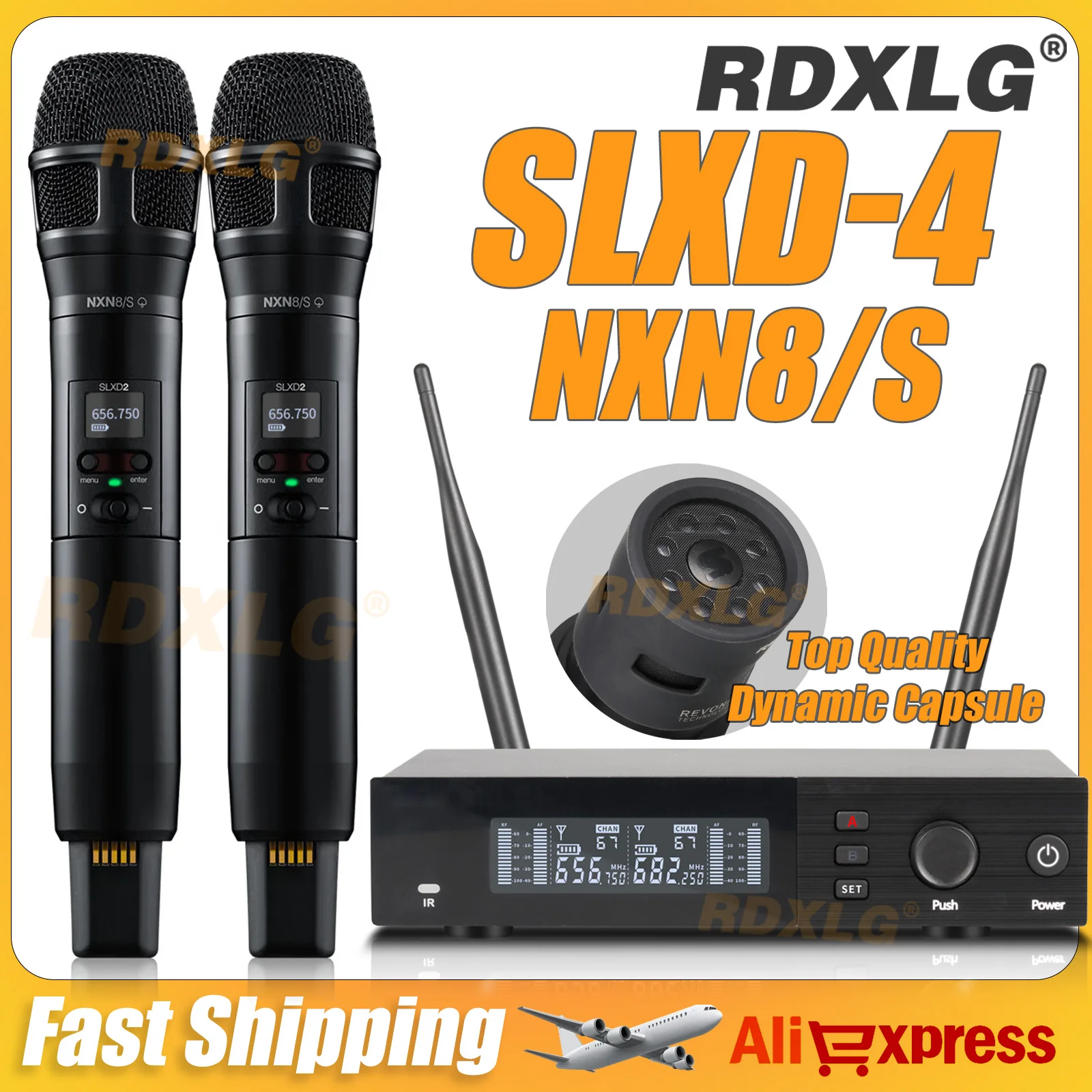Top Quality！SLXD-4/NXN8S Professional Dual Wireless Microphone Stage Performance 2 Channels 600MHz Karaoke Metal Handheld SLXD2
