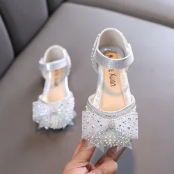 New Kid Fashion Princess Shoe Performance Wedding Girl Kids Party Scarpe in pelle Ragazze Papillon Aqua Diamond Scarpa singola casual