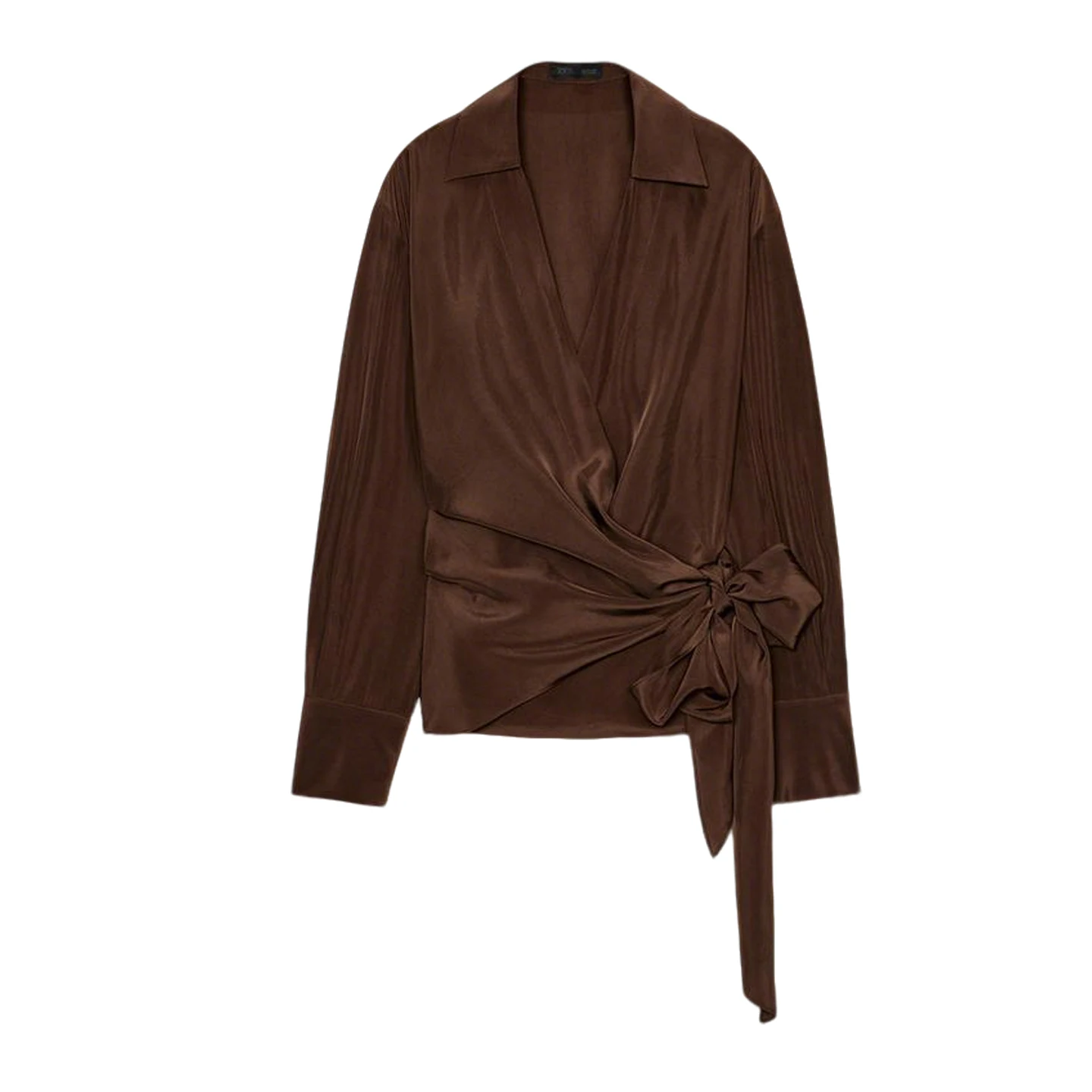 Winter New Women's irt  Knot Belted Double Breasted Long Sve Turn-down Collar Pleated Regular Length Polyester ...