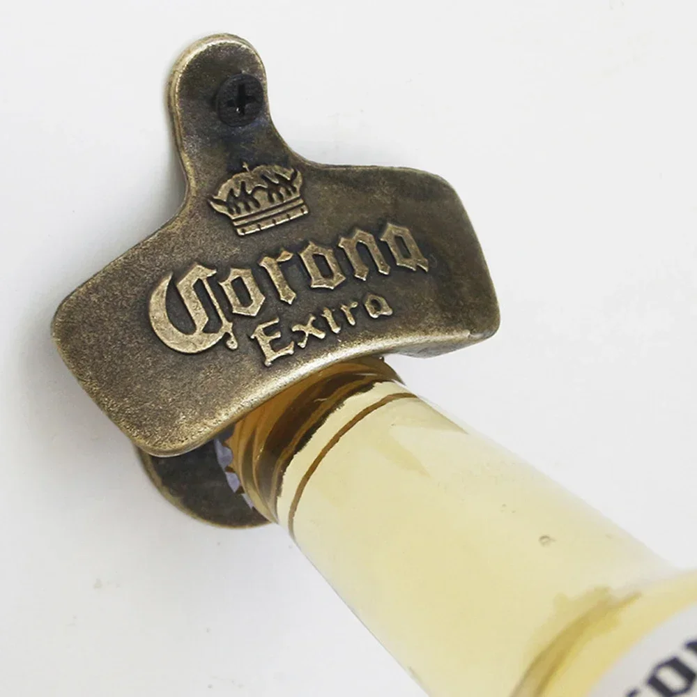 1PC Vintage Creative Wall Mounted Fixed Beer Bottle Opener Beer Bottle Opener Corona Zinc Alloy Bottle Opener Tools