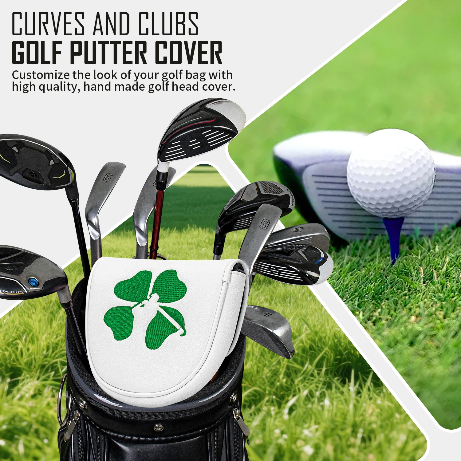 1pc Four-Leaf Clover Design Style Club Head Cover, Golf Putter Club Head Cover, Club Head Cover - PU with High-End Embroidery,
