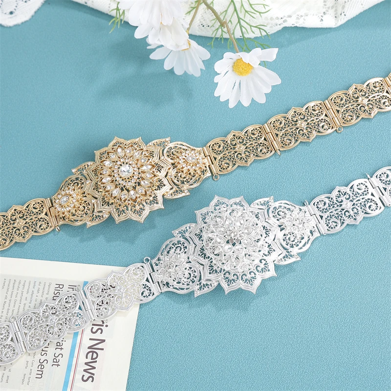 Turkish Caftan Belt Luxury Wedding Accessories Classic Caucasus Belt Gold Plated Crystal Body Chain Jewelry Ethnic Middle East