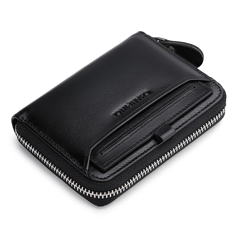 

Gift Box Men's Top Layer Cowhide Extraction Card Holder Genuine Leather Zipper Wallets Vertical Multi-functional Business Wallet
