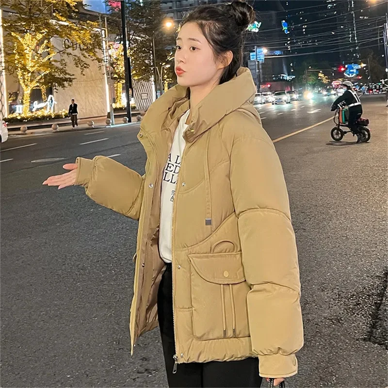 High End Hooded Large Pocket Tassel Down Cotton Clothes For Women's Parkas Thickened Loose Fitting Large Slimming Jacket Female