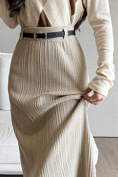 Pit Knit Autumn and Winter Style Waist Cinching Slimming Mid To Long High Waisted Straight Tube Skirt