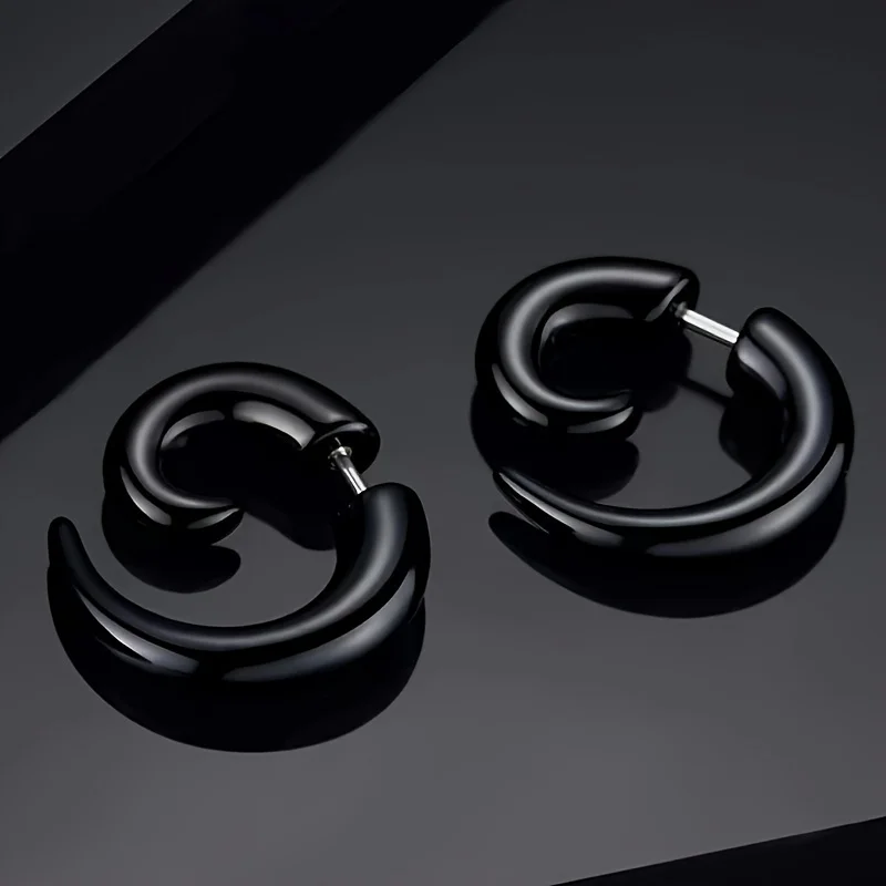 1 Pair 3/4/5/6/8/10mm Punk Acrylic Black Bull Horn Snail Shape Earrings For Men Women Hip-hop Rock Party Personality Ear Jewelry