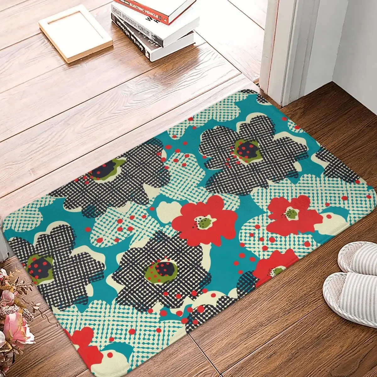 Anti-Slip Rug Doormat Kitchen Mat Retro Pattern With Flowers Floor Carpet Bedroom Decor