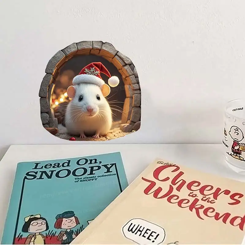 Weihnachten Maus Loch Dekoration Nette Cartoon Wand Aufkleber Wohnzimmer Wand Rand Hause Dekoration Wasserdicht Aufkleber M1050 – Detail 6