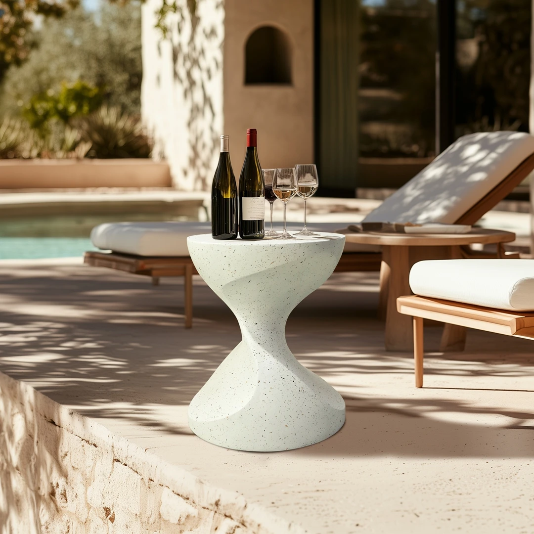 with Weatherproof Design for Indoor Outdoor Use Modern Concrete Side Table|Garden Patio Furniture|White Stone Nightstand