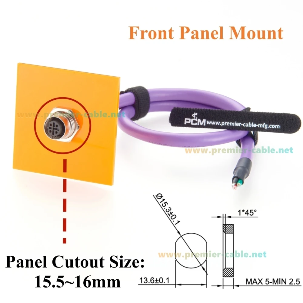 M12 B-Code 5 Pin Female Panel Mount Profibus Cable IP67 Shielded M12 to Open End Wire for Fieldbus Networks, Control Panels