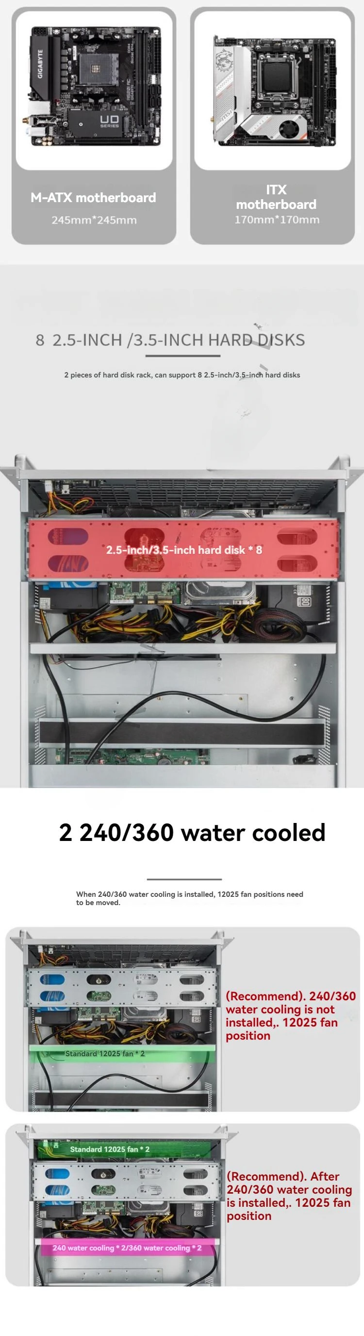 6U chassis Multiple graphics card EATX Dual motherboard ATX Power Supply 12 Expansion slot 360 Water-cooled AI AI server