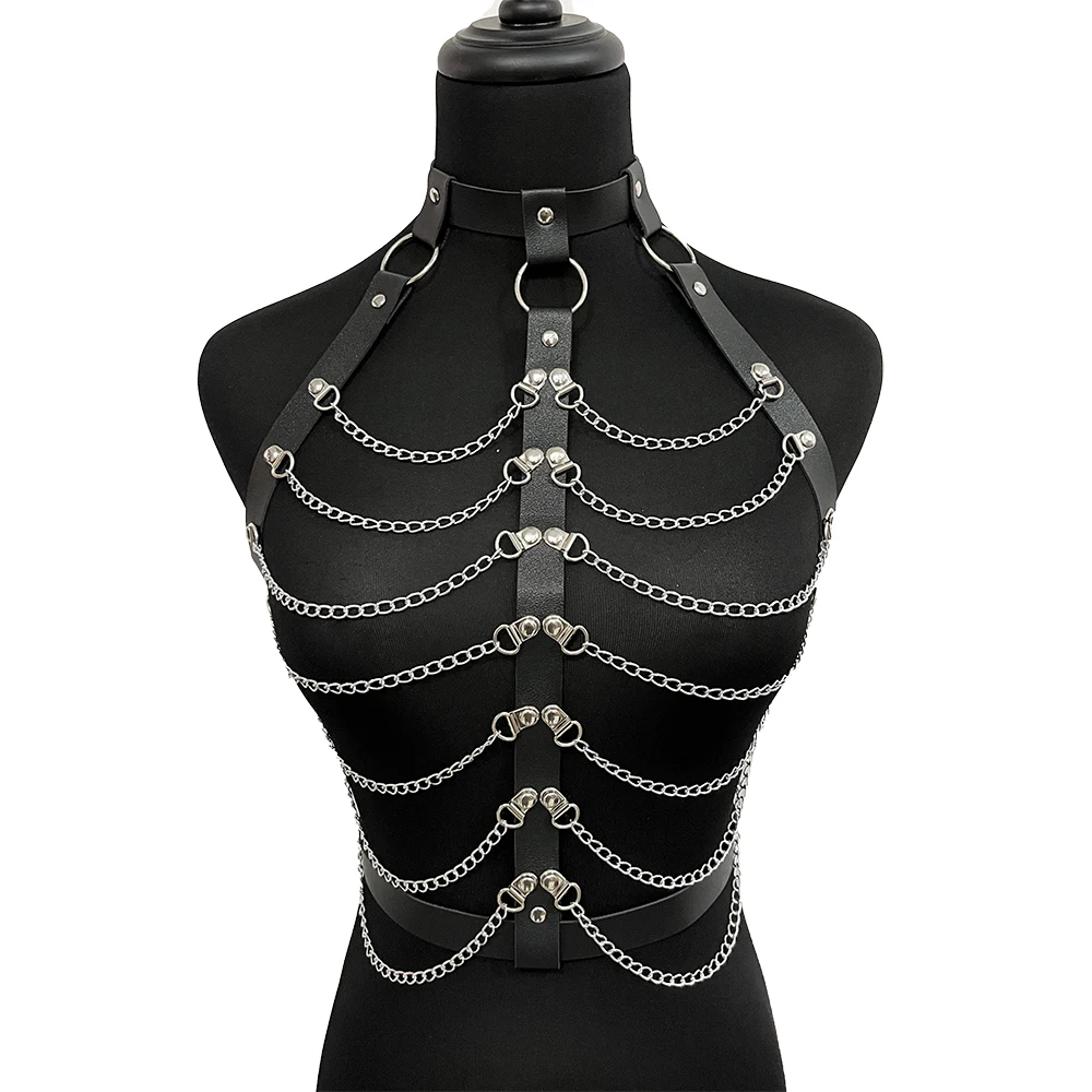 Women\'s Belt Body Harness Bra Bondage Chain Chest Harness Leather Lingerie Bdsm Fetish Clothing Gothic Women Suspenders Straps