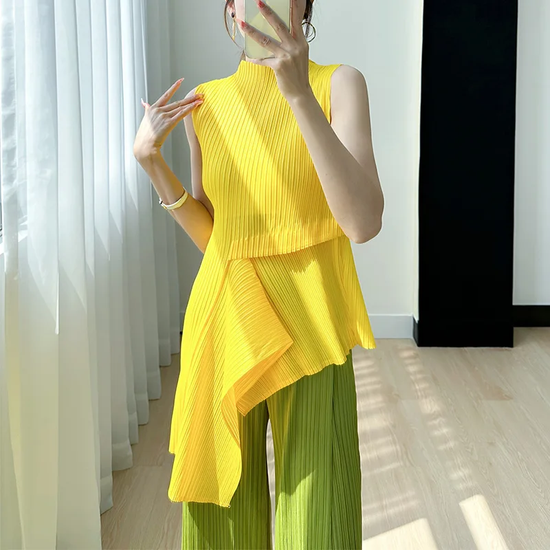 

Miyake Peplum Top Women 2023 Summer New High-End Temperament Fashion Comfort and Casual Waist Slimming Irregular T-shirt Women