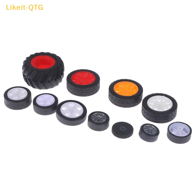 

10PCS PC Toy Wheel Rubber Rim Tyres DIY Mini Technology 4WD Colorful Tires Hole Dia 2mm 2.5mm 3mm for RC Model Cars Toycars Part