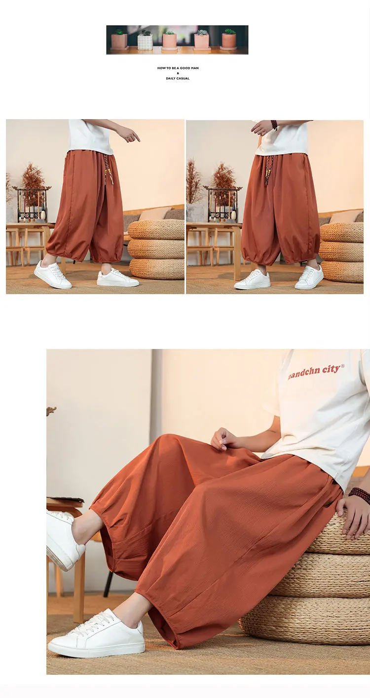 Sommerliche, atmungsaktive Sweatshirt-Hose für Herren, Eisseide, Leinenimitat, lockere, lässige, coole, kurze Hose im chinesischen Stil – Detail 17