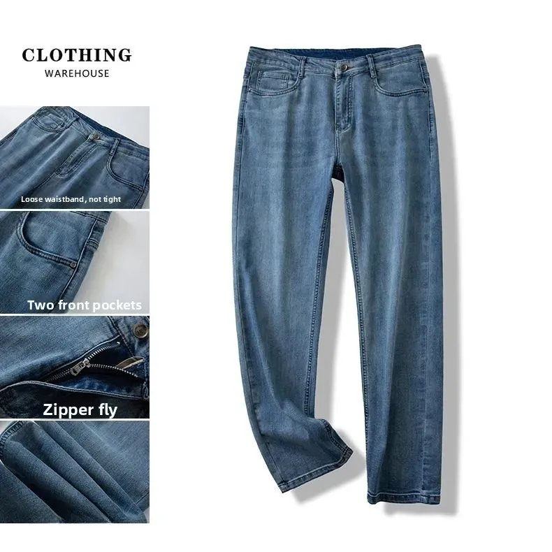 

Premium Heavyweight Waed Elastic Straight Leg Jeans Men's Versatile Casual Spring Summer New Sle Busin Casual Denim Pants