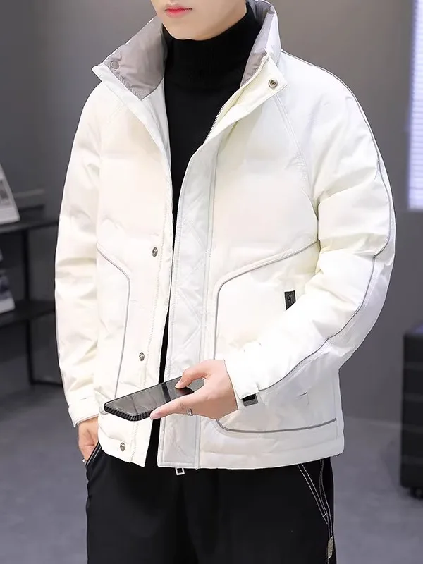

Trendy Warm Du down Jaet Men's Winter New Pure Color Stand Collar Casual Faion Lightweight Polyester Fiber Outdoor Dail...