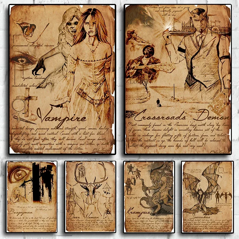 Horror Vampire Mythical Monster Sexy Devil Girl Posters Werewolf Magic Witchcraft Aesthetic Canvas Painting Room Decoration