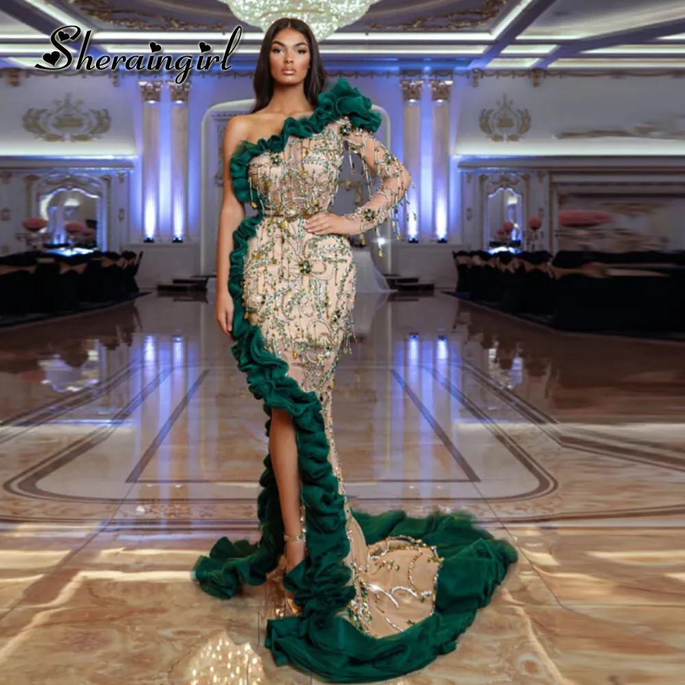 classic graduation dress Classic Off the Shoulder Emerald Green Velvet Prom Dress Graduation Dress main image 1
