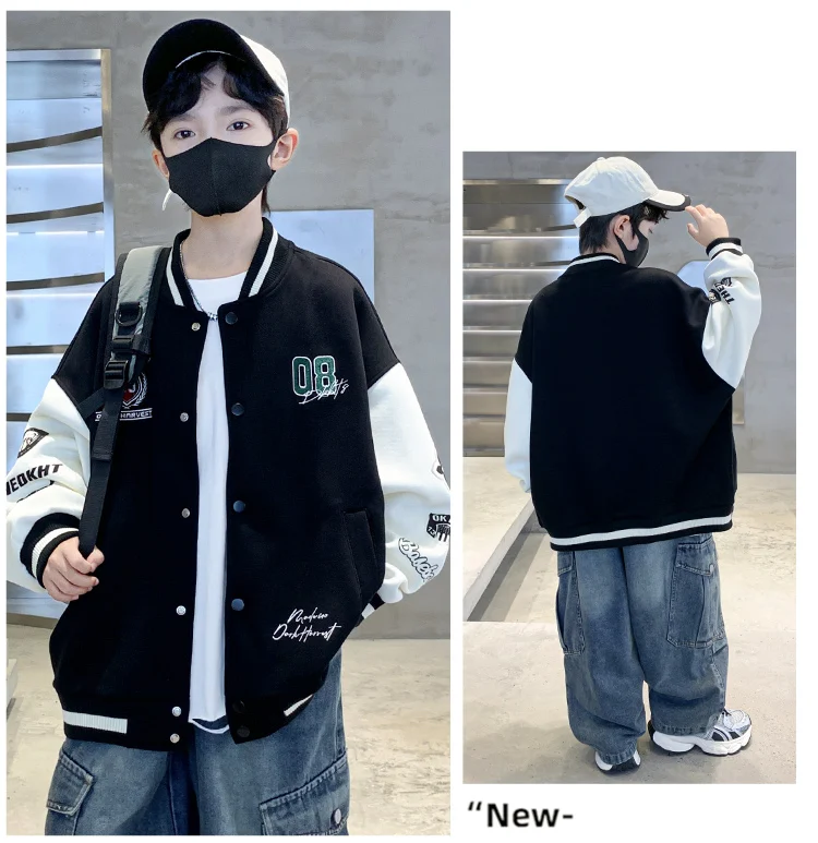 Modische, lässige Baseballjacke im koreanischen Stil für Kinder, geeignet für Teenager und Jungen, als Sportoutfit für Frühling und Herbst, sportliche Baseballjacke. – Detail 8