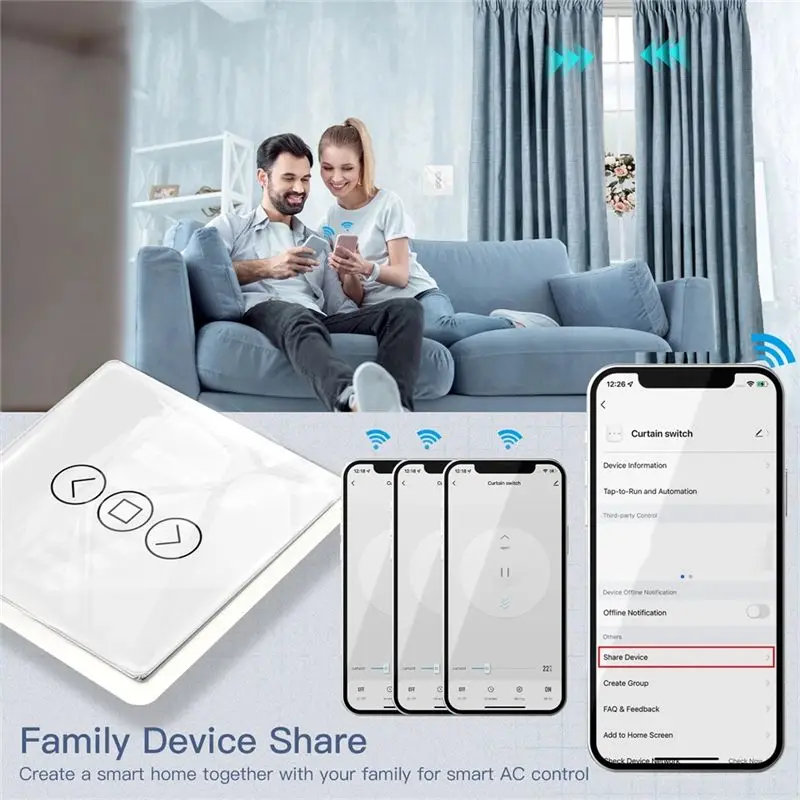Tuya Wifi RF433 2.5D Arc Curtain Switch Glass Touch Panel For Roller Blinds Shutters Switch Smart APP Wireless Alexa-AT30 view 5