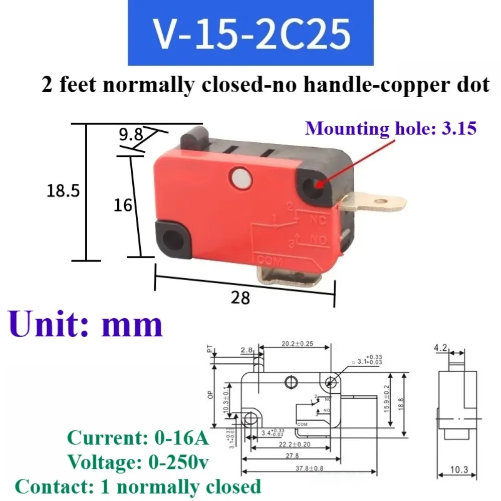 1 pieza es adecuada para interruptor de límite de carrera pequeño, V-15-2C25 normalmente abierto/V-15-3C25 normalmente cerrado,