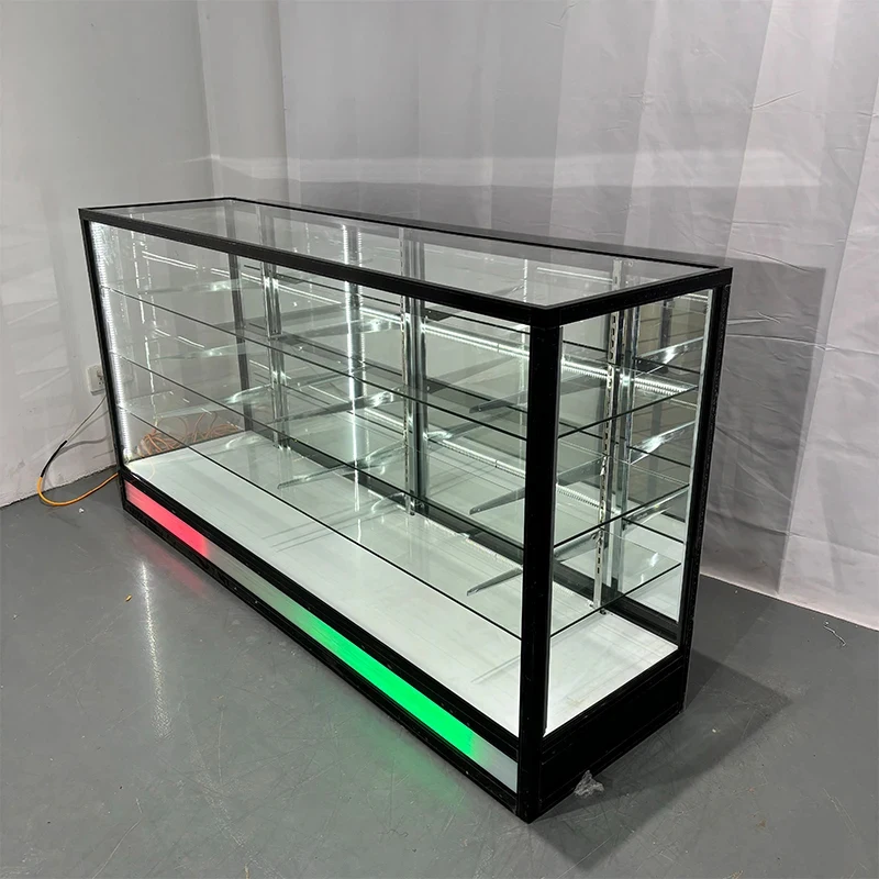 custom.Smoke Shop Waterfall Light Tempered Glass Display Cabinet with Mirror Back LED Showcase Customizable Size & Color