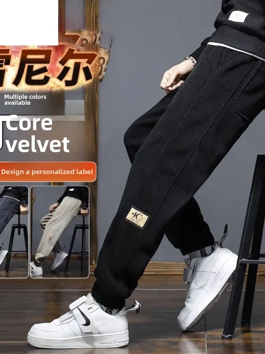 

Men's Casual Corduroy Fce Lined Pants Autumn Winter Workwear Sports Sweatpants Cleanfit Sle l Waist Zipper Fly