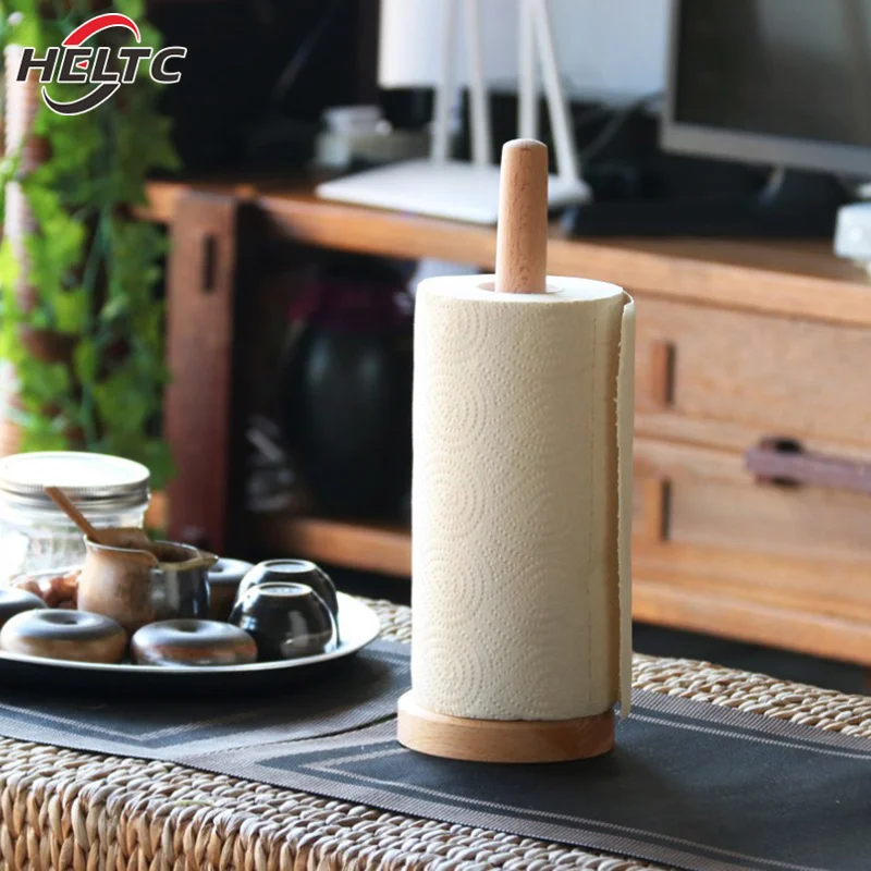 Kitchen Wooden Roll Paper Towel Holder Bathroom Tissue Vertical Stand Disposable Paper Pot Kitchen Toilet Storage Accessories