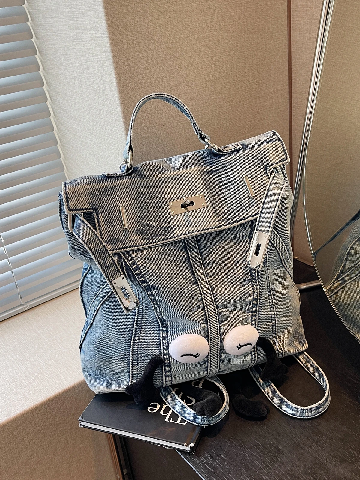 Casual large capacity denim bag women\'s backpack 2024 new travel backpack multi-purpose messenger bag