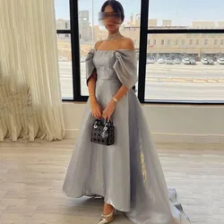 Elegant Shiny Satin Evening Dresses For Women Off The Shoulder Saudi Arabia A Line Formal Gowns Prom Party Dress Customized