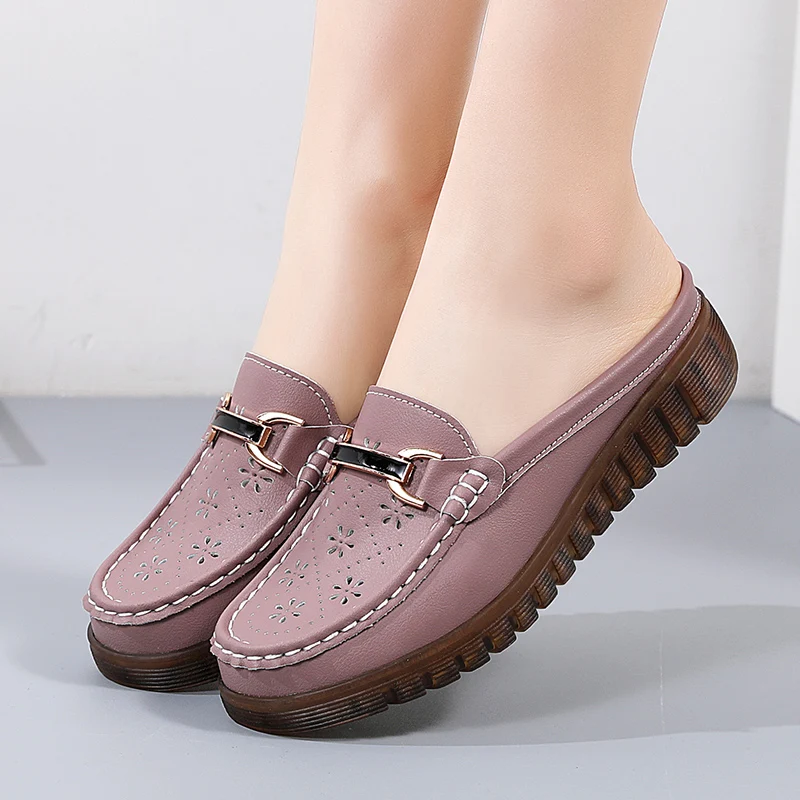 Half Shoes Women Loafers Moccasins Mocassin Femme Flats Lady Leather Casual Slip On Shoes Loafer